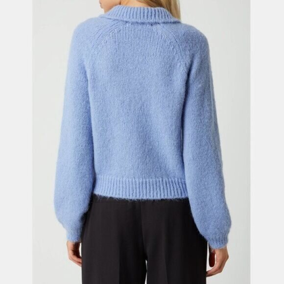 VERO MODA | Mabel Fuzzy Raglan Sleeve Sweater Blue w/ Rhinestone Buttons Sz L - Picture 8 of 15